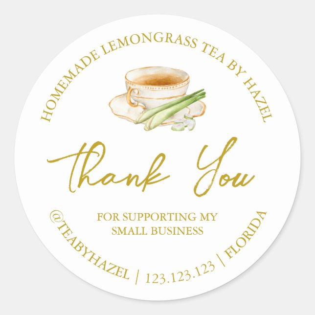 Simple Homemade Lemongrass Tea Thank You Label (Front)