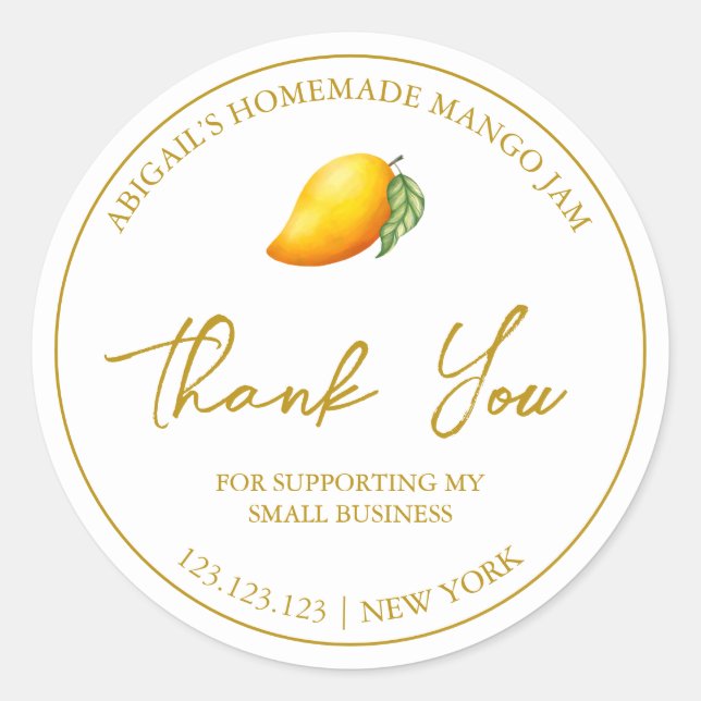 Simple Homemade Mango Jam Thank You Label (Front)