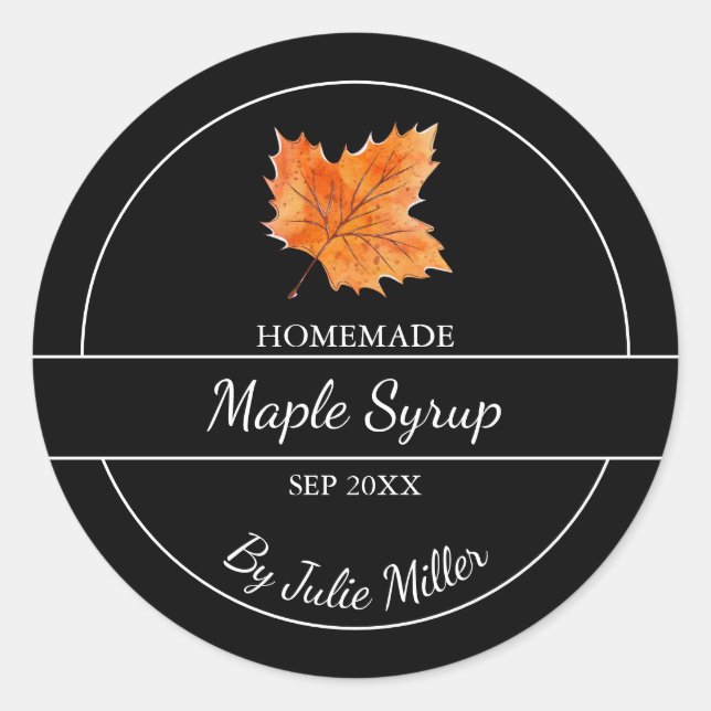 Simple Homemade Maple Syrup Label | Black (Front)