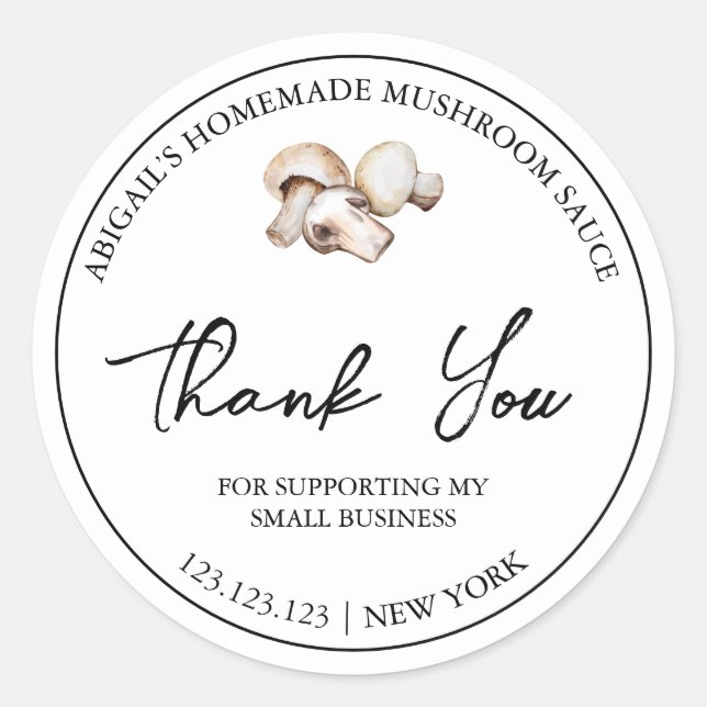 Simple Homemade Mushroom Sauce Thank You Label (Front)