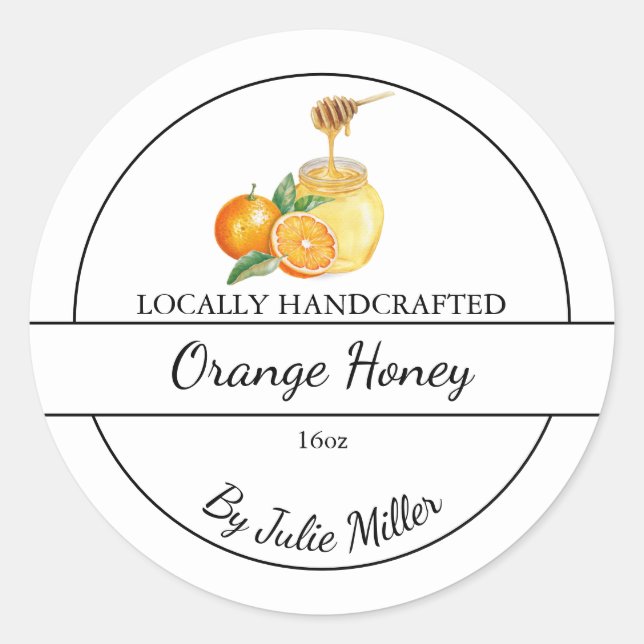 Simple Homemade Orange infused Honey Label (Front)