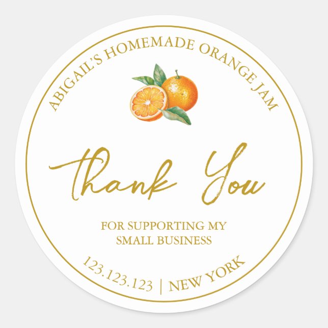 Simple Homemade Orange Jam Thank You Label (Front)