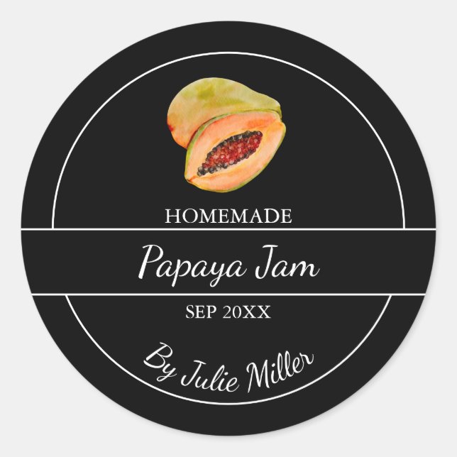 Simple Homemade Papaya Jam Label | Black (Front)