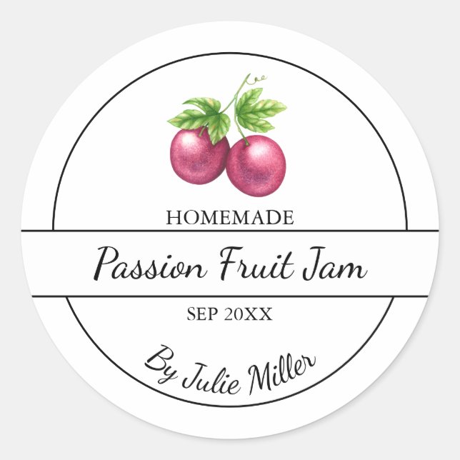 Simple Homemade Passion Fruit Jam Label (Front)
