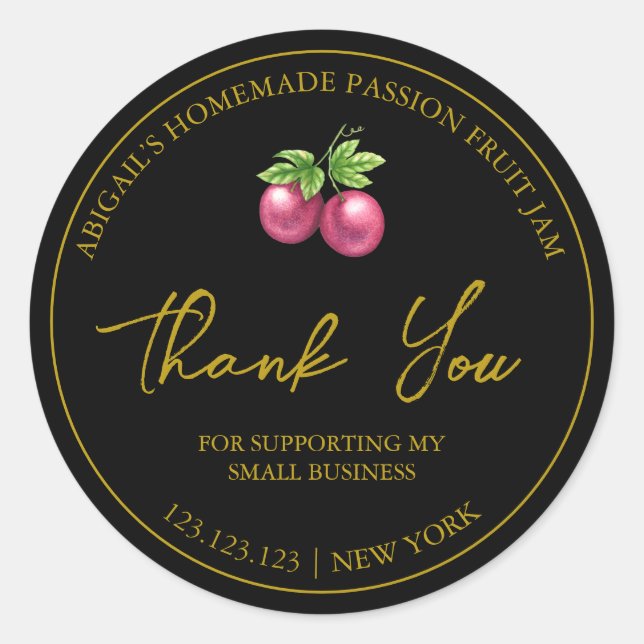 Simple Homemade Passion Fruit Jam Thank You Label (Front)