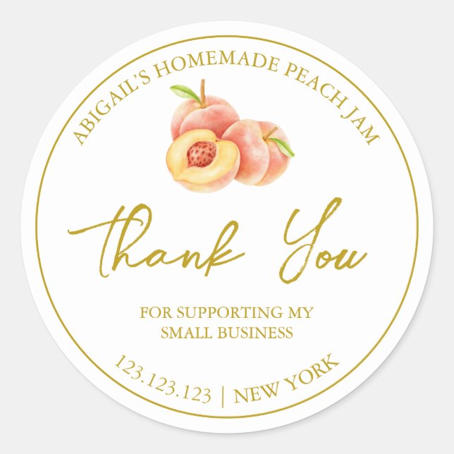 Simple Homemade Peach Jam Thank You Label (Front)
