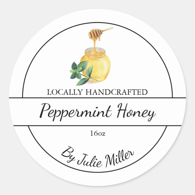 Simple Homemade Peppermint infused Honey Label (Front)