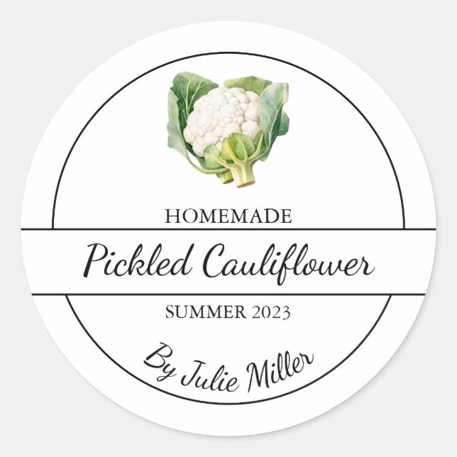 Simple Homemade Pickled Cauliflower Label (Front)