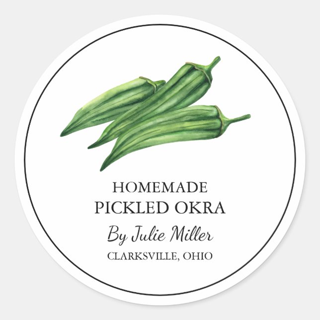 Simple Homemade Pickled Okra Label (Front)