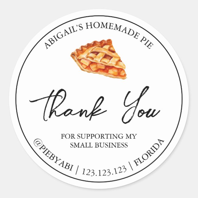 Simple Homemade Pie Cake Thank You Label (Front)