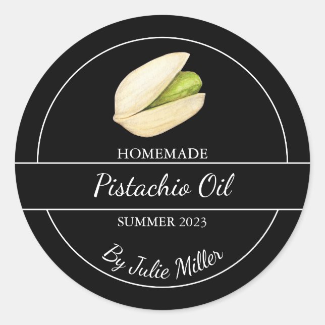 Simple Homemade Pistachio Oil Label | Black (Front)