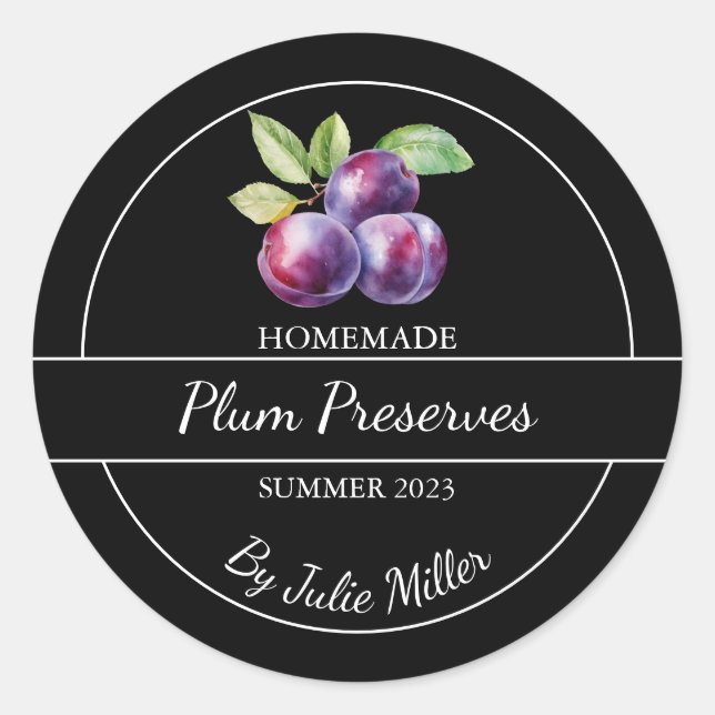 Simple Homemade Plum Preserves Label Black (Front)