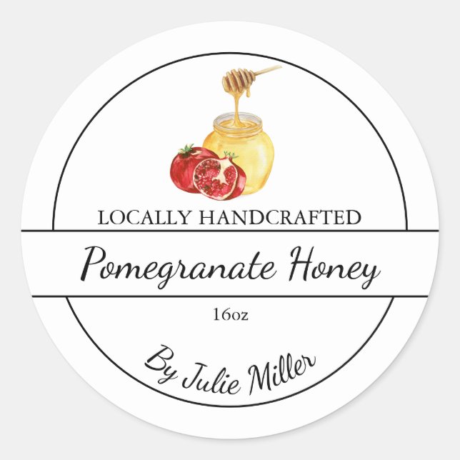 Simple Homemade Pomegranate infused Honey Label (Front)