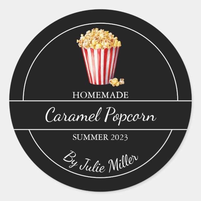 Simple Homemade Popcorn Label | Black (Front)