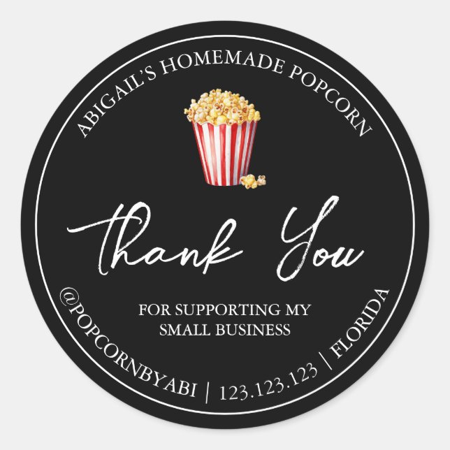 Simple Homemade Popcorn Thank You Label (Front)