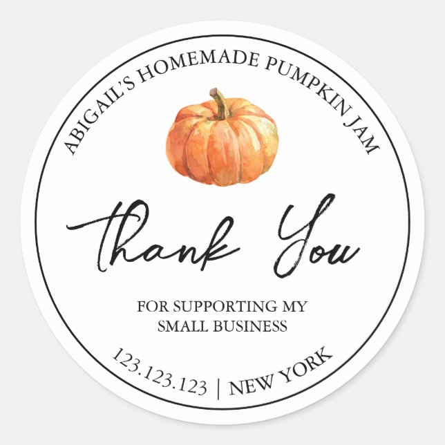 Simple Homemade Pumpkin Jam Thank You Label (Front)