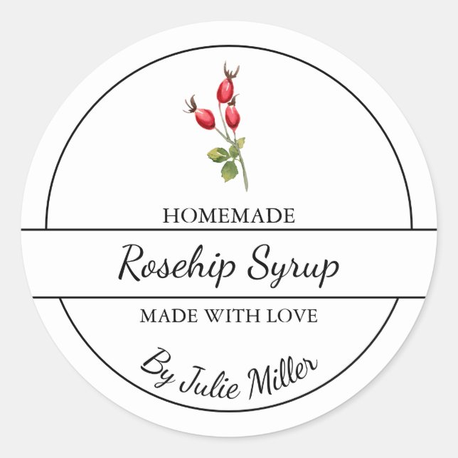 Simple Homemade Rosehip Syrup Label (Front)
