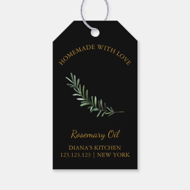 Simple Homemade Rosemary Oil Hang Tag l Black (Front)