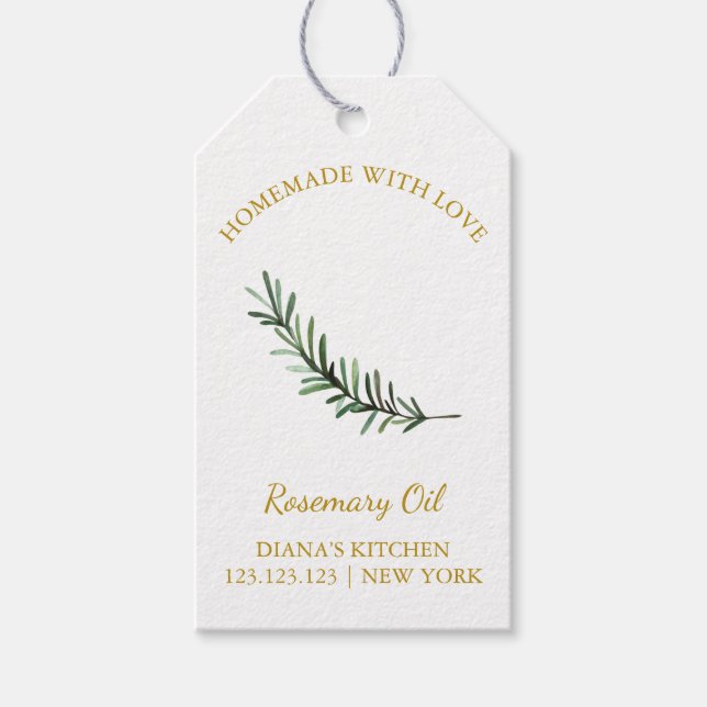 Simple Homemade Rosemary Oil Hang Tag l White (Front)