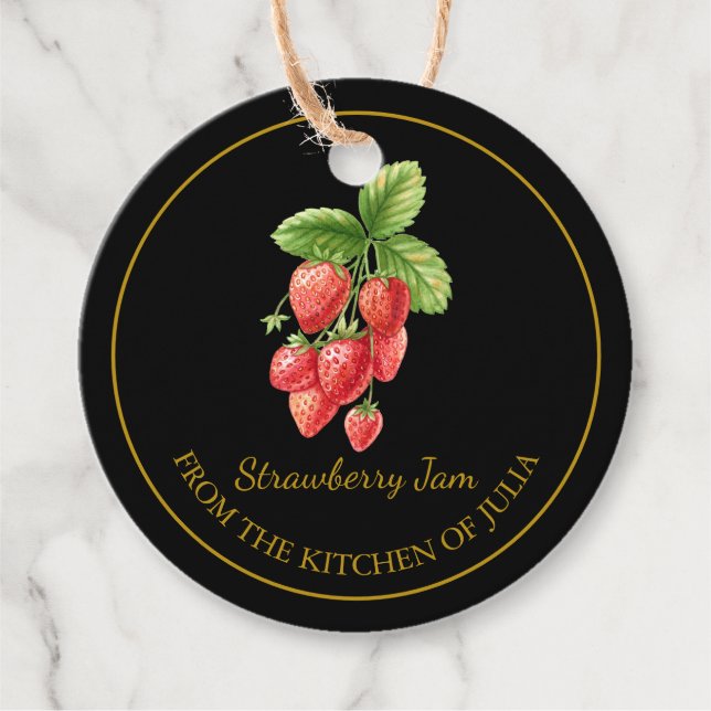 Simple Homemade Strawberry Jam Hang Tag l Black (Front)
