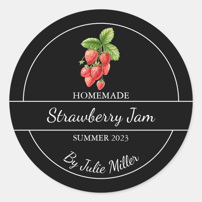 Simple Homemade Strawberry Jam Label Black (Front)