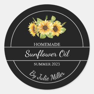 Simple Homemade Sunflower Oil Label   Black