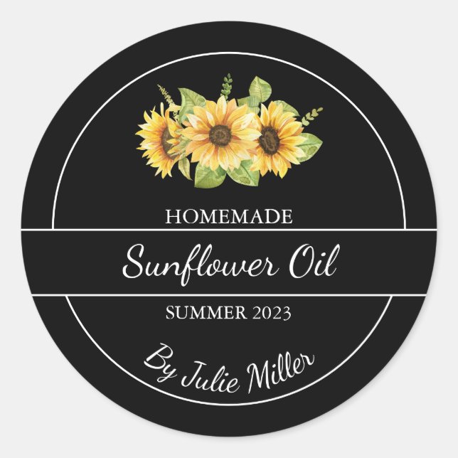 Simple Homemade Sunflower Oil Label | Black (Front)