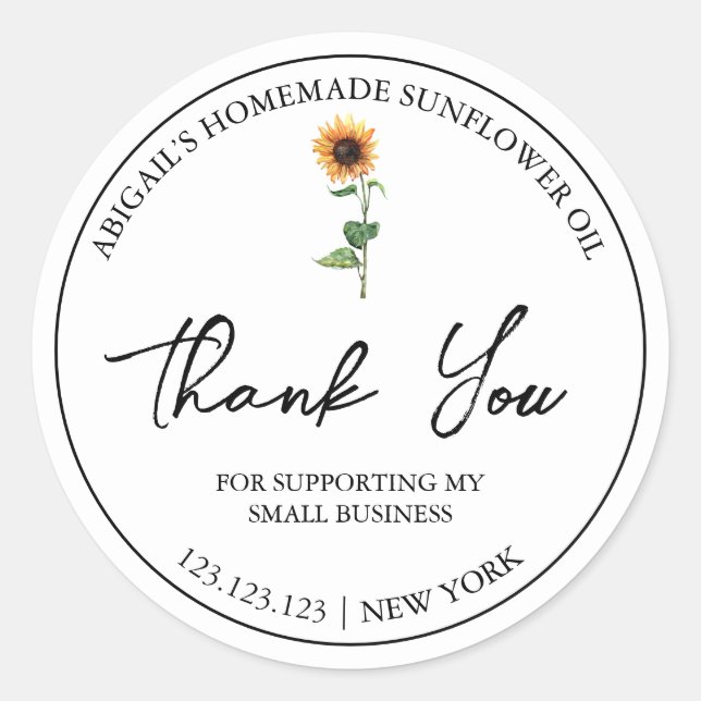 Simple Homemade Sunflower Oil Thank You Label (Front)