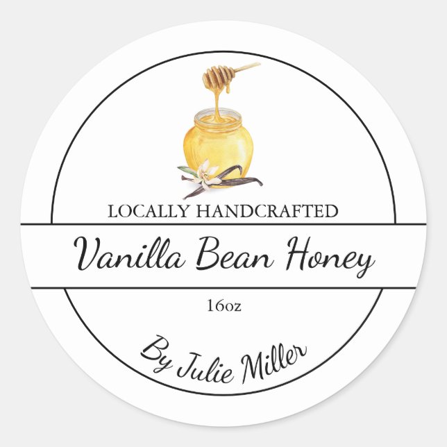 Simple Homemade Vanilla Bean infused Honey Label (Front)