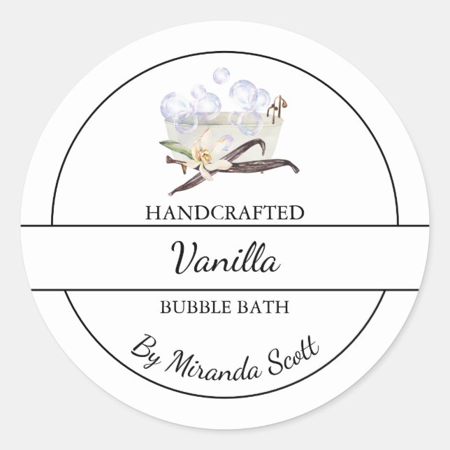 Simple Homemade Vanilla Bubble Bath Label (Front)