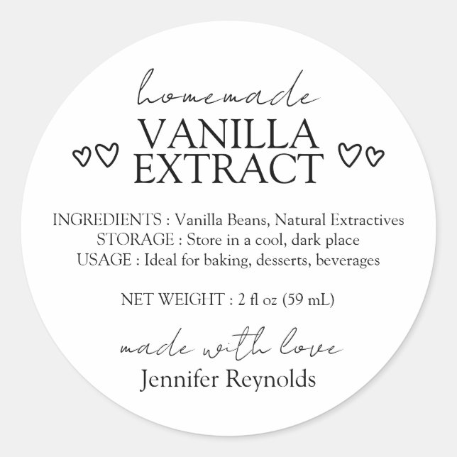 Simple Homemade Vanilla Extract with Instructions Classic Round Sticker (Front)