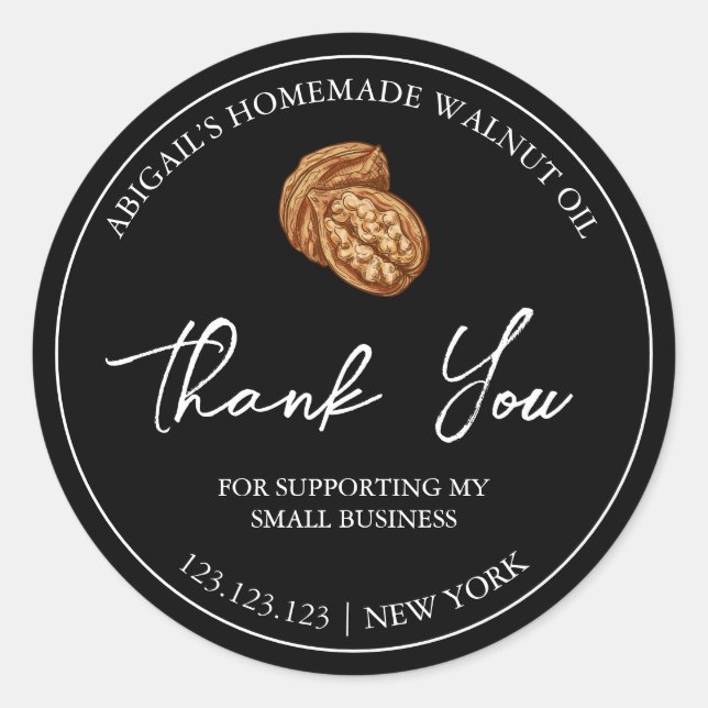 Simple Homemade Walnut Oil Thank You Label (Front)