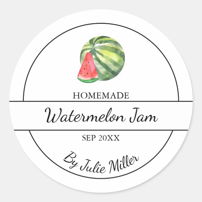 Simple Homemade Watermelon Jam Label (Front)