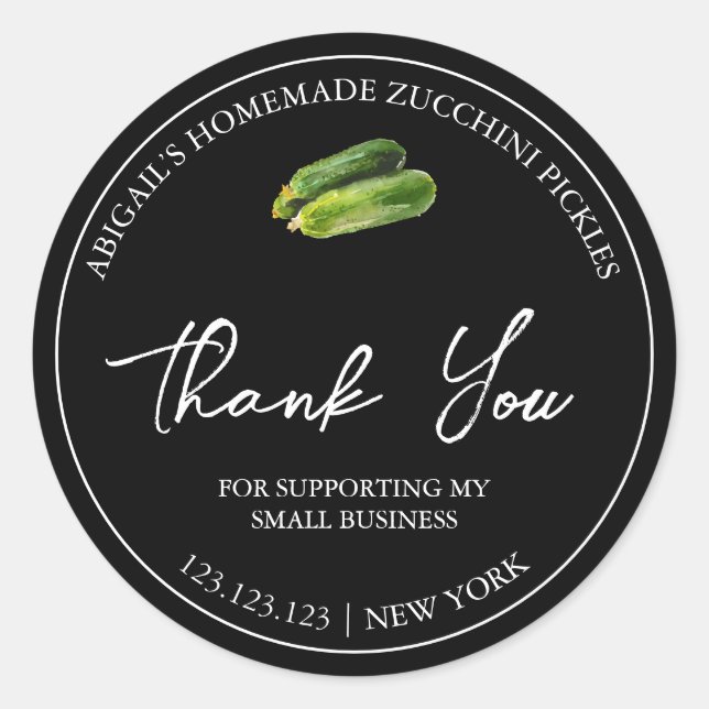Simple Homemade Zucchini Pickle Thank You Label (Front)