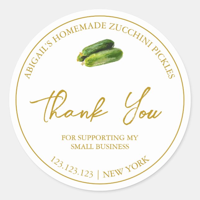 Simple Homemade Zucchini Pickle Thank You Label (Front)
