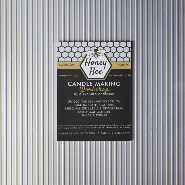 Simple Honey Bee Honeycomb Black Yellow Workshop Flyer (Simple Honey Bee Honeycomb Black Yellow Workshop Flyer)