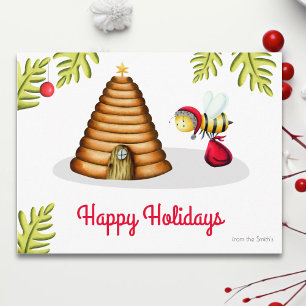 Simple Honey Bee Santa Claus Christmas Holiday Postcard