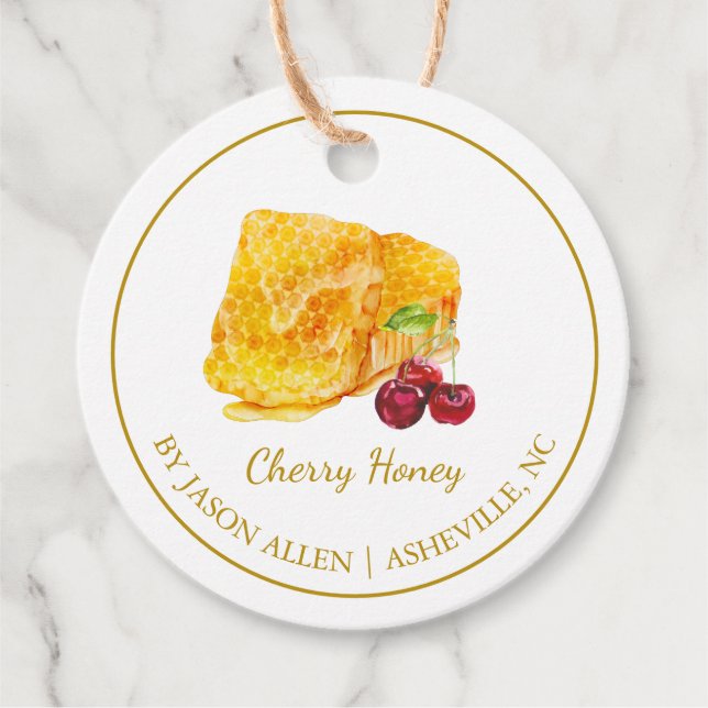 Simple Honeycomb Cherry Infused Honey Hang Tag (Front)