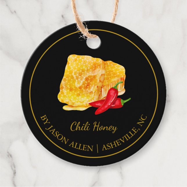 Simple Honeycomb Chilli Infused Honey Hang Tag (Front)