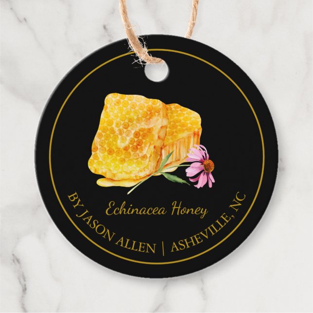 Simple Honeycomb Echinacea Infused Honey Hang Tag (Front)