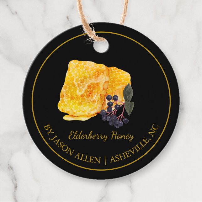 Simple Honeycomb Elderberry Infused Honey Hang Tag (Front)