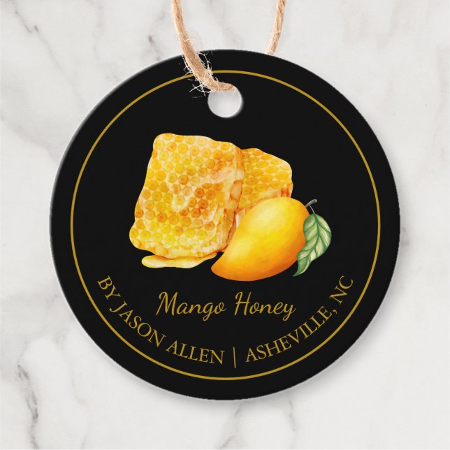 Simple Honeycomb Mango Infused Honey Hang Tag (Front)