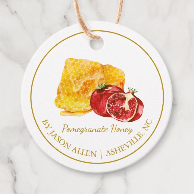 Simple Honeycomb Pomegranate Honey Hang Tag (Front)