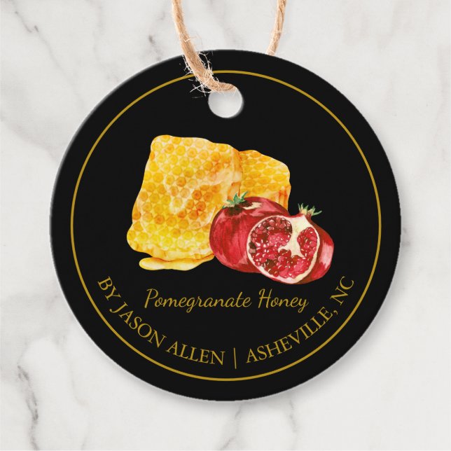 Simple Honeycomb Pomegranate Honey Hang Tag (Front)