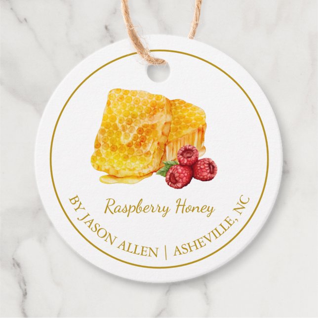 Simple Honeycomb Raspberry Infused Honey Hang Tag (Front)