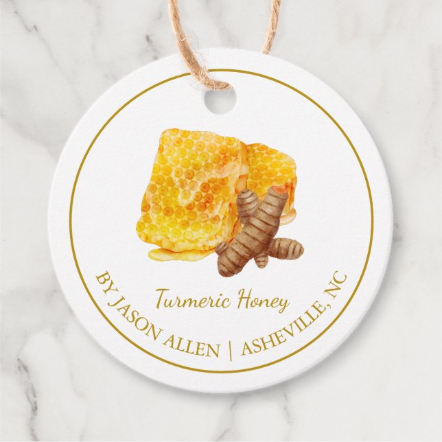 Simple Honeycomb Turmeric Infused Honey Hang Tag (Front)
