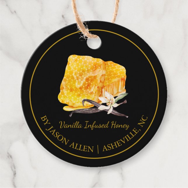 Simple Honeycomb Vanilla Infused Honey Hang Tag (Front)