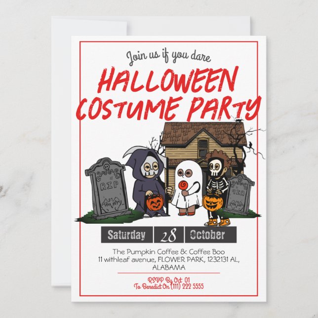 Simple Horror spooky kids Halloween costume Party  Invitation (Front)