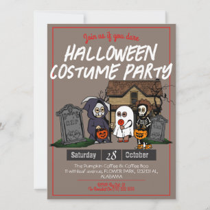 Simple Horror spooky kids Halloween costume Party  Invitation