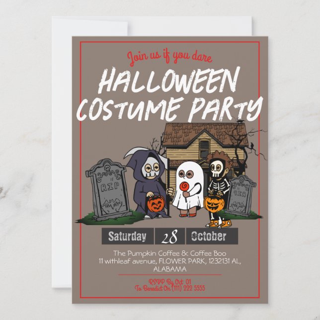 Simple Horror spooky kids Halloween costume Party  Invitation (Front)